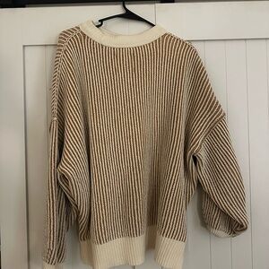 Aerie Beige and Cream Striped Sweater
